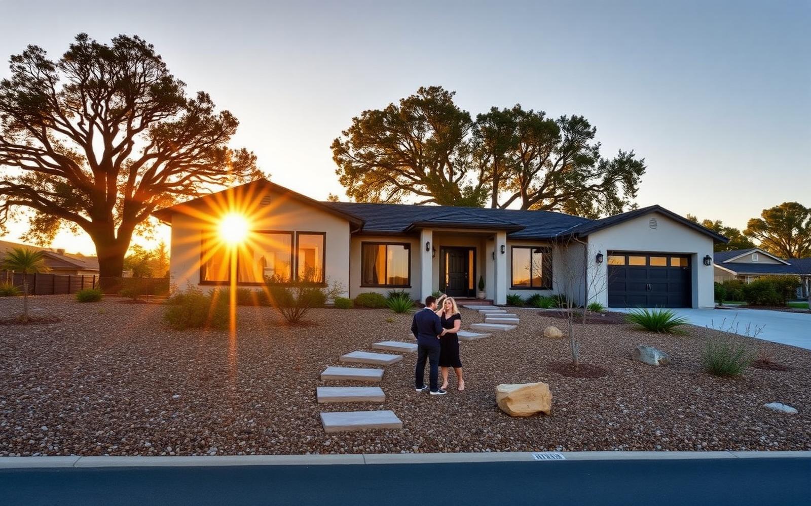 East Bay hillside home with gravel landscaping and mature trees
