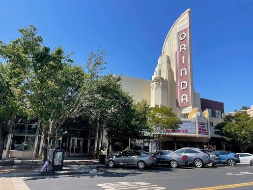 Orinda Theatre tower on a sunny day downtown